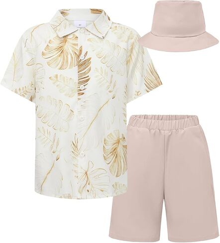 PureChapter Boys Hawaiian Shirt 2 Piece Outfits Short Sleeve Matching Shorts Set Beach Vacation Clothes for Kids Summer in Saudi Arabia