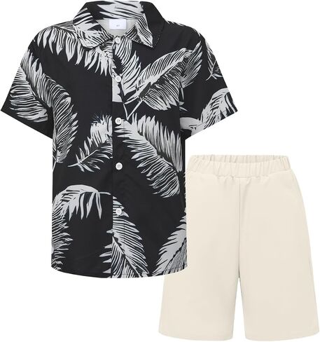 PureChapter Boys Hawaiian Shirt 2 Piece Outfits Short Sleeve Matching Shorts Set Beach Vacation Clothes for Kids Summer in Saudi Arabia