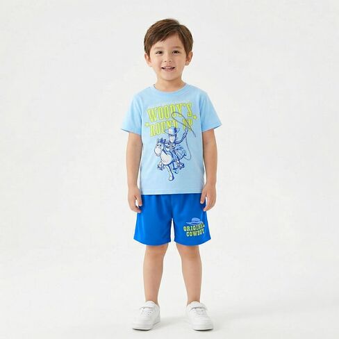 Disney Toy Story Woody Boys Short Sleeve T-Shirt and Mesh Shorts Set for Toddler to Big Kids in Kuwait