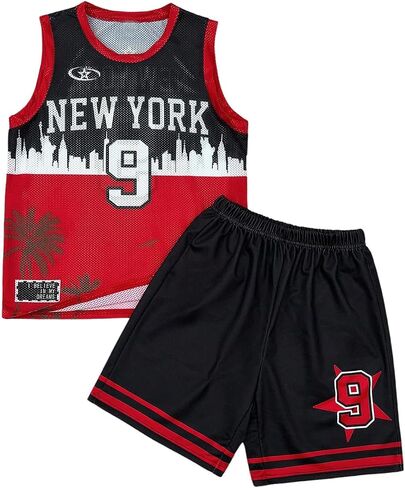 Floerns Boy's 2 Piece Outfit Number Print Sleeveless Tank Top and Shorts Set in Kuwait