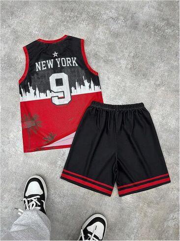 Floerns Boy's 2 Piece Outfit Number Print Sleeveless Tank Top and Shorts Set in Kuwait