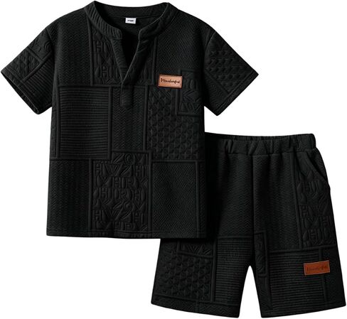 Cakaner Boys Clothes V Neck T Shirt and Shorts Set Kids 2 Piece Summer Casual Outfit Size 7-11 in Saudi Arabia