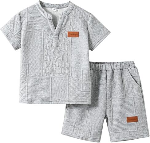 Cakaner Boys Clothes V Neck T Shirt and Shorts Set Kids 2 Piece Summer Casual Outfit Size 7-11 in Kuwait