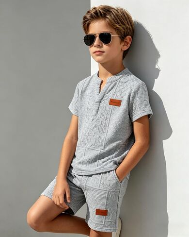 Cakaner Boys Clothes V Neck T Shirt and Shorts Set Kids 2 Piece Summer Casual Outfit Size 7-11 in Kuwait