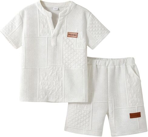 Cakaner Boys Clothes V Neck T Shirt and Shorts Set Kids 2 Piece Summer Casual Outfit Size 7-11 in Kuwait