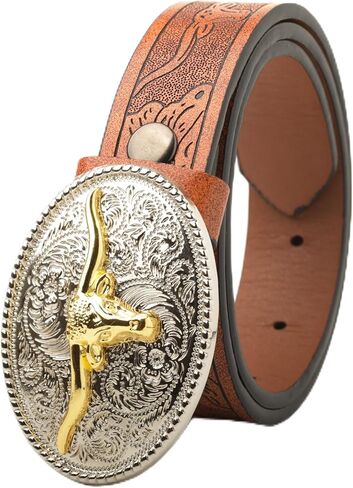Kids Western Cowboy Belt for Boys Girls - Toddler Cowgirl Embossed Leather Belt with Longhorn Bull Buckle in Saudi Arabia