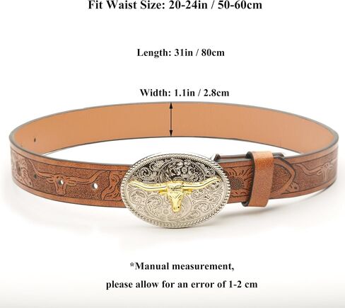 Kids Western Cowboy Belt for Boys Girls - Toddler Cowgirl Embossed Leather Belt with Longhorn Bull Buckle in Saudi Arabia