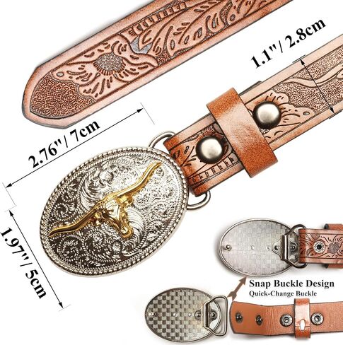 Kids Western Cowboy Belt for Boys Girls - Toddler Cowgirl Embossed Leather Belt with Longhorn Bull Buckle in Saudi Arabia