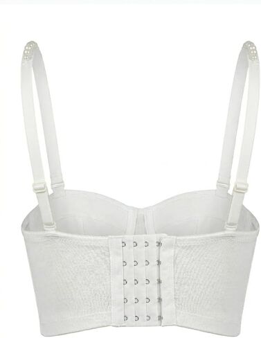 White Pearl Beaded Bustier Crop Top For Women with Spaghetti Straps in Saudi Arabia