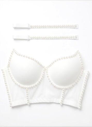 White Pearl Beaded Bustier Crop Top For Women with Spaghetti Straps in Saudi Arabia