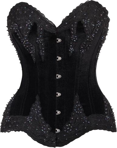 Daisy corsets Women's Daisy Corsets Top Drawer Velvet & Beaded Steel Boned Overbust Corset in Kuwait