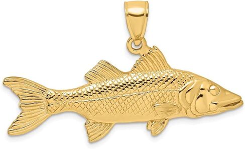 14K Yellow Gold 3D Snook Fish Pendant (0.6 x 1.61 inches) in Kuwait