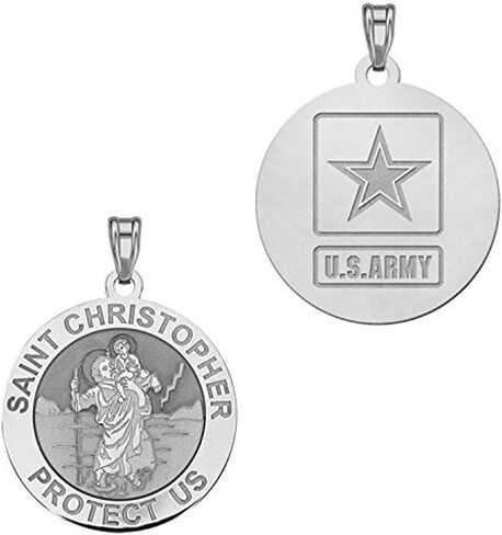 PicturesOnGold.com Saint Christopher Doubledside Army Religious Medal - 1 Inch Size of a Quarter - Sterling Silver in Kuwait