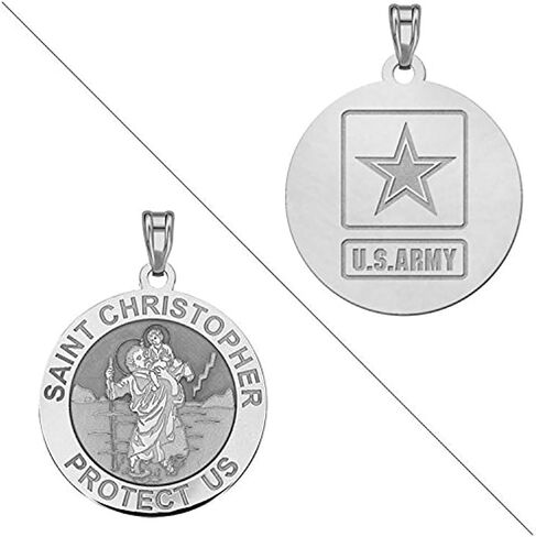 PicturesOnGold.com Saint Christopher Doubledside Army Religious Medal - 1 Inch Size of a Quarter - Sterling Silver in Kuwait