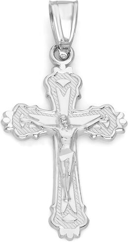 Solid 14k White Gold Crucifix Pendant - Cross Gift for Religious Occasions in Saudi Arabia