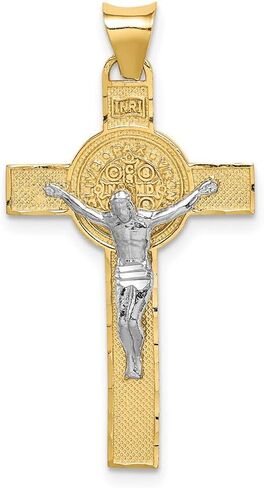 Saris and Things 14k Gold Two-tone Solid St. Benedict Medal Crucifix Cross Charm Pendant in Kuwait