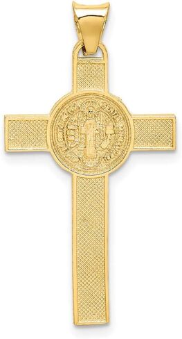 Saris and Things 14k Gold Two-tone Solid St. Benedict Medal Crucifix Cross Charm Pendant in Kuwait