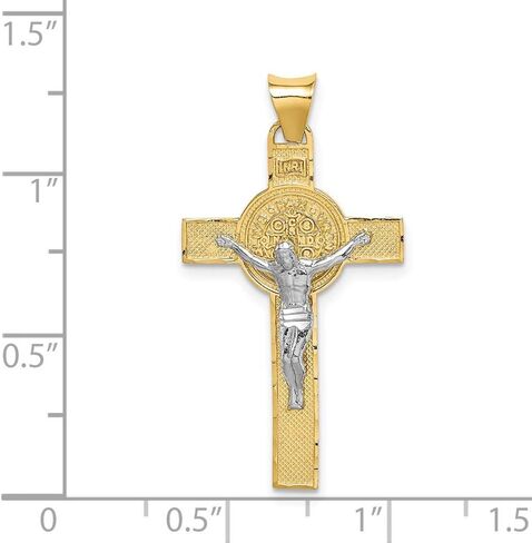 Saris and Things 14k Gold Two-tone Solid St. Benedict Medal Crucifix Cross Charm Pendant in Kuwait