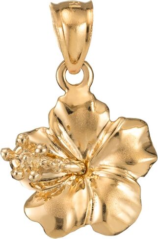 14K Solid Yellow Gold Hawaiian Hibiscus Flower Pendant Charm, For Mom Daughter Girlfriend, Nickle Free Hypoallergenic for Sensitive Skin, Gift Box Included in Saudi Arabia