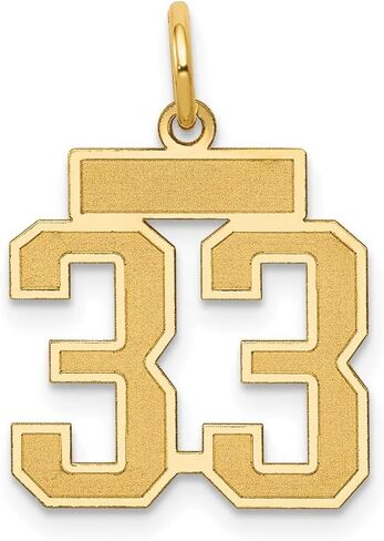Solid 14k Yellow Gold Small Satin Number 33 Pendant Charm in Kuwait