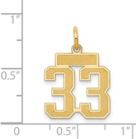 Solid 14k Yellow Gold Small Satin Number 33 Pendant Charm in Kuwait