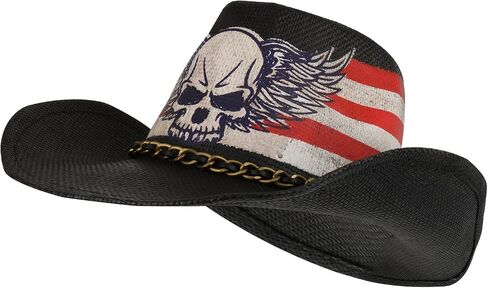 Armycrew US Flag Skull Wing Toyo Western Cowgirl Cowboy Hat with Metal Chain in Kuwait