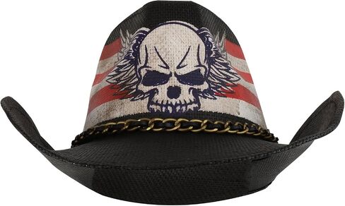 Armycrew US Flag Skull Wing Toyo Western Cowgirl Cowboy Hat with Metal Chain in Kuwait