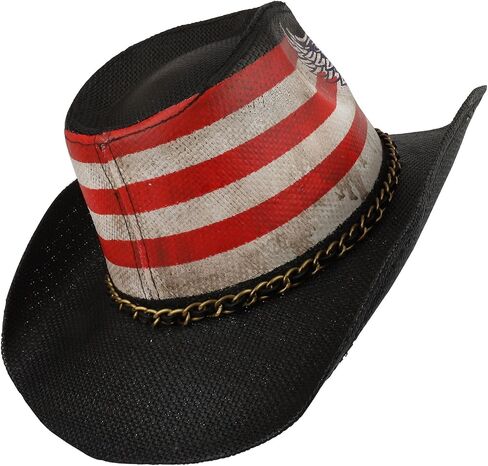 Armycrew US Flag Skull Wing Toyo Western Cowgirl Cowboy Hat with Metal Chain in Kuwait