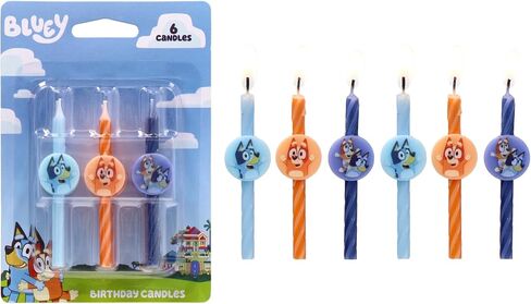 6 Bluey Birthday Cake Candles | Birthday Candles for Cake Decorations Featuring Bluey and Bingo, Blue & Orange, for Party in Kuwait