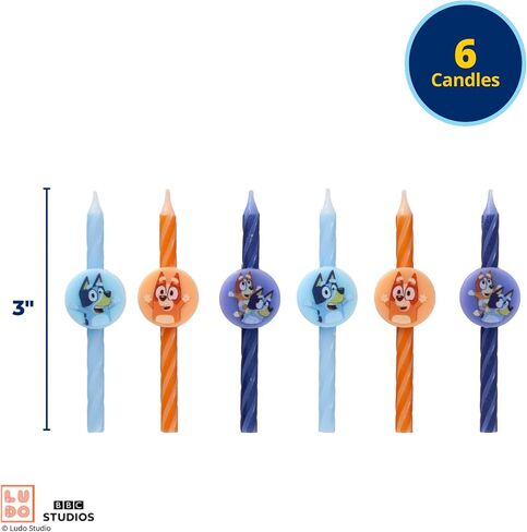 6 Bluey Birthday Cake Candles | Birthday Candles for Cake Decorations Featuring Bluey and Bingo, Blue & Orange, for Party in Kuwait