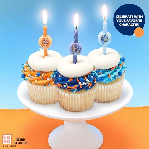 6 Bluey Birthday Cake Candles | Birthday Candles for Cake Decorations Featuring Bluey and Bingo, Blue & Orange, for Party in Kuwait