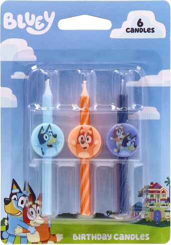 6 Bluey Birthday Cake Candles | Birthday Candles for Cake Decorations Featuring Bluey and Bingo, Blue & Orange, for Party in Kuwait
