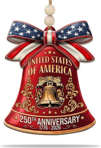 250th Anniversary United States of America Ornament (1776–2026) – Patriotic Wooden Christmas Decoration, Independence Day Keepsake, USA Liberty Bell Hanging Ornament in Saudi Arabia