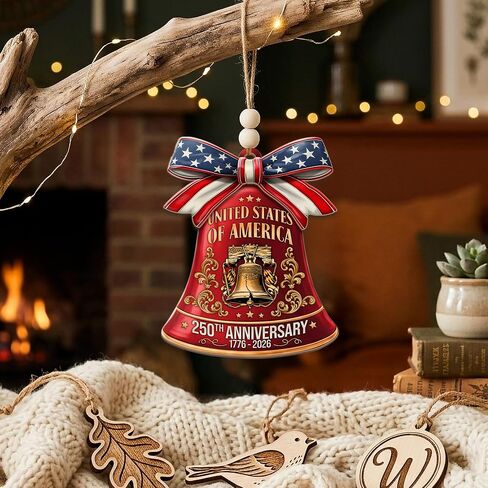 250th Anniversary United States of America Ornament (1776–2026) – Patriotic Wooden Christmas Decoration, Independence Day Keepsake, USA Liberty Bell Hanging Ornament in Saudi Arabia