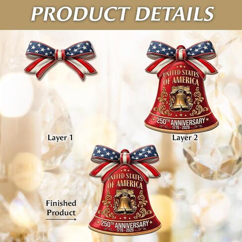 250th Anniversary United States of America Ornament (1776–2026) – Patriotic Wooden Christmas Decoration, Independence Day Keepsake, USA Liberty Bell Hanging Ornament in Saudi Arabia