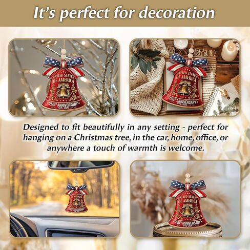 250th Anniversary United States of America Ornament (1776–2026) – Patriotic Wooden Christmas Decoration, Independence Day Keepsake, USA Liberty Bell Hanging Ornament in Saudi Arabia