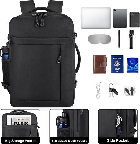 HILOMON Black Travel Backpack for Men Women, TSA Approved Personal Item Size 18x14x8 Under Seat Backpack for Airplanes 15.6inch Laptop 30L Luggage Carry On Bag in Saudi Arabia