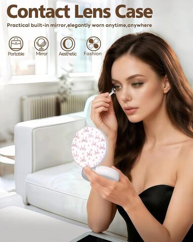 LRITER Contact Lens Case, Travel Contact Case, Cute Contact lens Dispenser with Mirror, Compact and Portable,Engineered for Daily, Travel (Contact Lens Case-Bowknot B) in Saudi Arabia