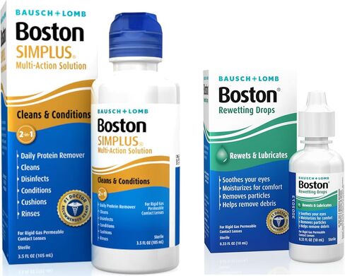 Boston Simplus Multi-Action 2-in-1 Solution 3.5 fl oz + Boston Rewetting Drops 0.33 fl oz – RGP Lens Kit for Overnight Cleaning & Daytime Comfort – Cleans, Conditions, Refreshes & Rewets in Saudi Arabia