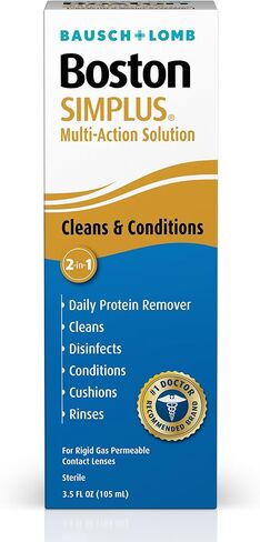 Boston Simplus Multi-Action 2-in-1 Solution 3.5 fl oz + Boston Rewetting Drops 0.33 fl oz – RGP Lens Kit for Overnight Cleaning & Daytime Comfort – Cleans, Conditions, Refreshes & Rewets in Saudi Arabia