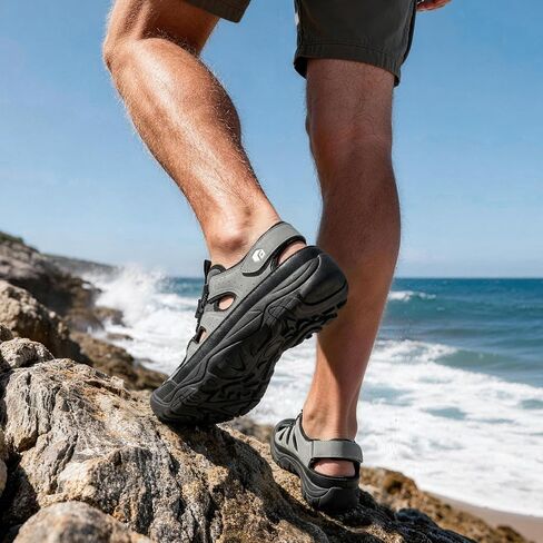FitVille Wide Mens Sandals, Men’s Orthopedic Shoes Closed Toe Trekking Hiking Sport Sandals with Adjustable Straps, with Arch Support for Plantar Fasciitis, Flat Feet in Saudi Arabia