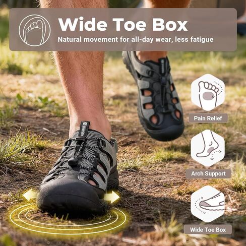 FitVille Wide Mens Sandals, Men’s Orthopedic Shoes Closed Toe Trekking Hiking Sport Sandals with Adjustable Straps, with Arch Support for Plantar Fasciitis, Flat Feet in Saudi Arabia