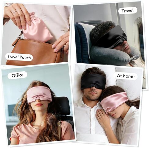 LitBear Silk Sleep Mask for Women, Adjustable 100% Mulberry Silk Sleeping Eye Mask for Side Sleeper, Total Blackout Eye Cover for All Night Sleep, Travel, Office, or Napping (Pink) in Saudi Arabia