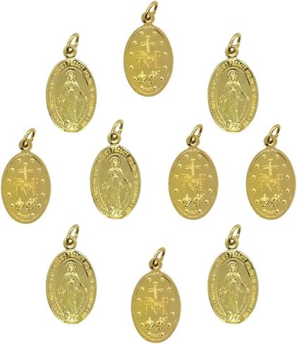 Ten Pack of Miraculous Medal Pendants | Gold-Tone Pressed Aluminum | Great Catholic Gift for First Holy Communion and Confirmation | Add to DIY Chaplet or Wear on Chain in Kuwait