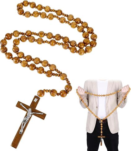 Yuuchoringee 59 Inches Super Large Rosary Catolicos Mix Beads Solid Wooden Rosary for Wall Display Big Brown Prayer Beads Wood Chain Jesus Cross Catholic Gifts Home Wall Decor Church Gifts Decoration in Saudi Arabia