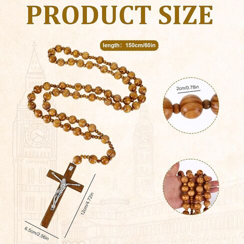 Yuuchoringee 59 Inches Super Large Rosary Catolicos Mix Beads Solid Wooden Rosary for Wall Display Big Brown Prayer Beads Wood Chain Jesus Cross Catholic Gifts Home Wall Decor Church Gifts Decoration in Saudi Arabia