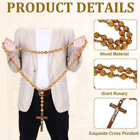 Yuuchoringee 59 Inches Super Large Rosary Catolicos Mix Beads Solid Wooden Rosary for Wall Display Big Brown Prayer Beads Wood Chain Jesus Cross Catholic Gifts Home Wall Decor Church Gifts Decoration in Saudi Arabia