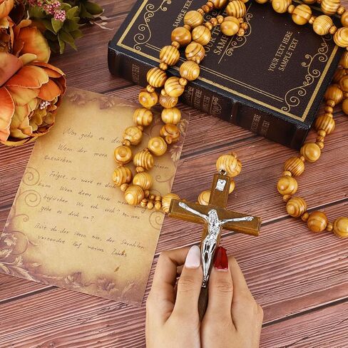 Yuuchoringee 59 Inches Super Large Rosary Catolicos Mix Beads Solid Wooden Rosary for Wall Display Big Brown Prayer Beads Wood Chain Jesus Cross Catholic Gifts Home Wall Decor Church Gifts Decoration in Saudi Arabia