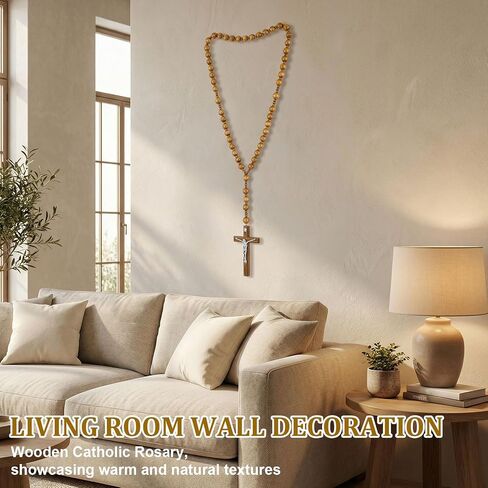 Yuuchoringee 59 Inches Super Large Rosary Catolicos Mix Beads Solid Wooden Rosary for Wall Display Big Brown Prayer Beads Wood Chain Jesus Cross Catholic Gifts Home Wall Decor Church Gifts Decoration in Saudi Arabia