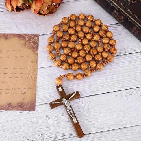 Yuuchoringee 59 Inches Super Large Rosary Catolicos Mix Beads Solid Wooden Rosary for Wall Display Big Brown Prayer Beads Wood Chain Jesus Cross Catholic Gifts Home Wall Decor Church Gifts Decoration in Saudi Arabia